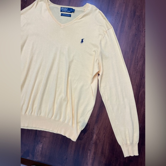 Polo Ralph Lauren V Neck Sweater Size Large Yellow 100% Pima Cotton Preppy Golf - Picture 4 of 13